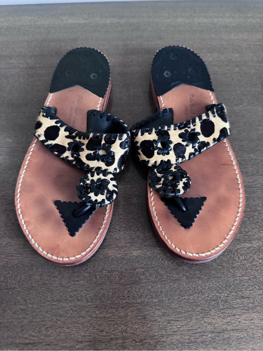 Palm Beach Sandals Women’s Leopard Print Thong Sandals - Black & Tan